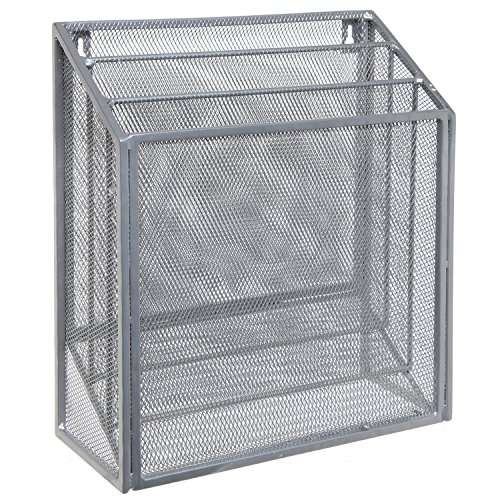 Wall Mounted Silver Metal Wire Mesh 3 Tier Hanging Magazine Rack / Desktop File Organizer Storage H