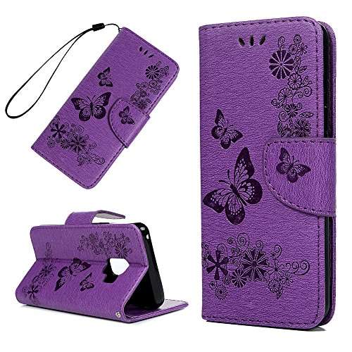 S9 Case, Samsung Galaxy S9 Case, Wallet Case Cover 3D Embossed Butterfly Totem Mandala Flower Flora