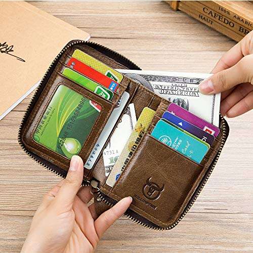 SHAKARAKA Mens Wallet RFID Blocking Minimalist Vintage Genuine Cowhide Leather Wallet for Men