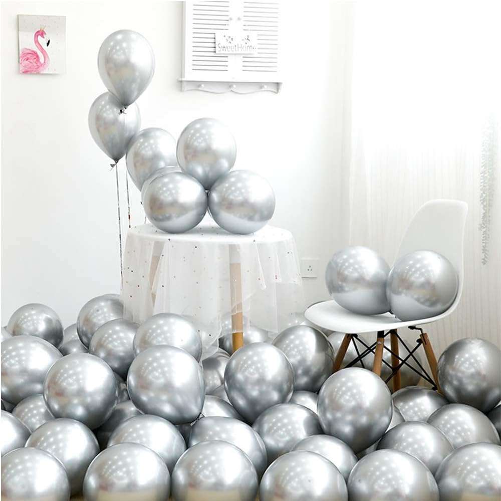 Metallic Chrome Silver Latex Balloons/ Metallic Silver Balloon/ Silver Balloons/ Pack of 50pcs
