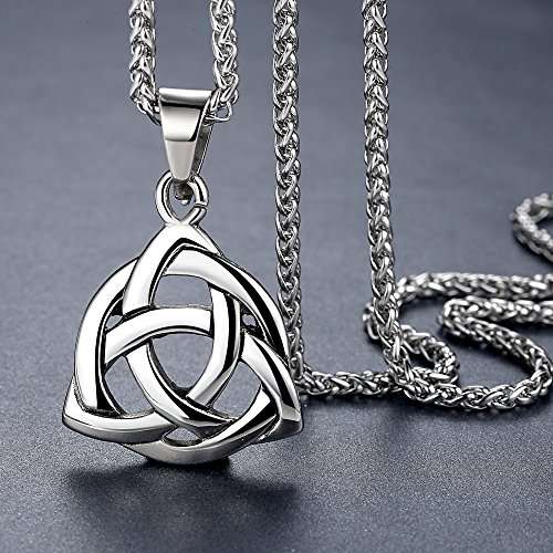 Aoiy Stainless Steel Celtic Knot Irish Triquetra Lucky Love Pendant (Large) Necklace, 24" Chain, aa