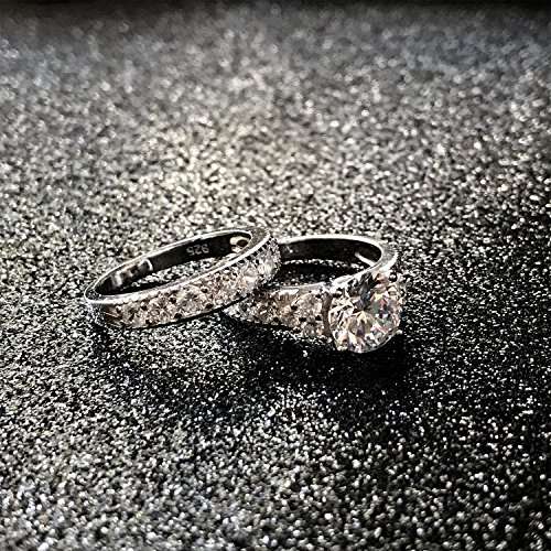 Solid Sterling Silver 925 Engagement Ring Set Bridal Rings with Cubic Zirconia Size 4