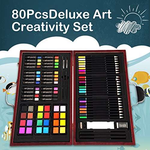 Goplus 80-piece Deluxe Art Set Drawing and Painting w/Wood Case & Accessories