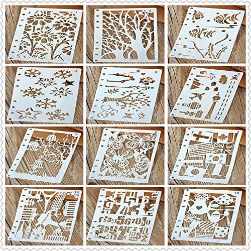 TTKBHHQ 24 Pieces 6 Hole Bullet Journal Supplies Plastic Planner Stencils Journal/Notebook/Diary/Sc