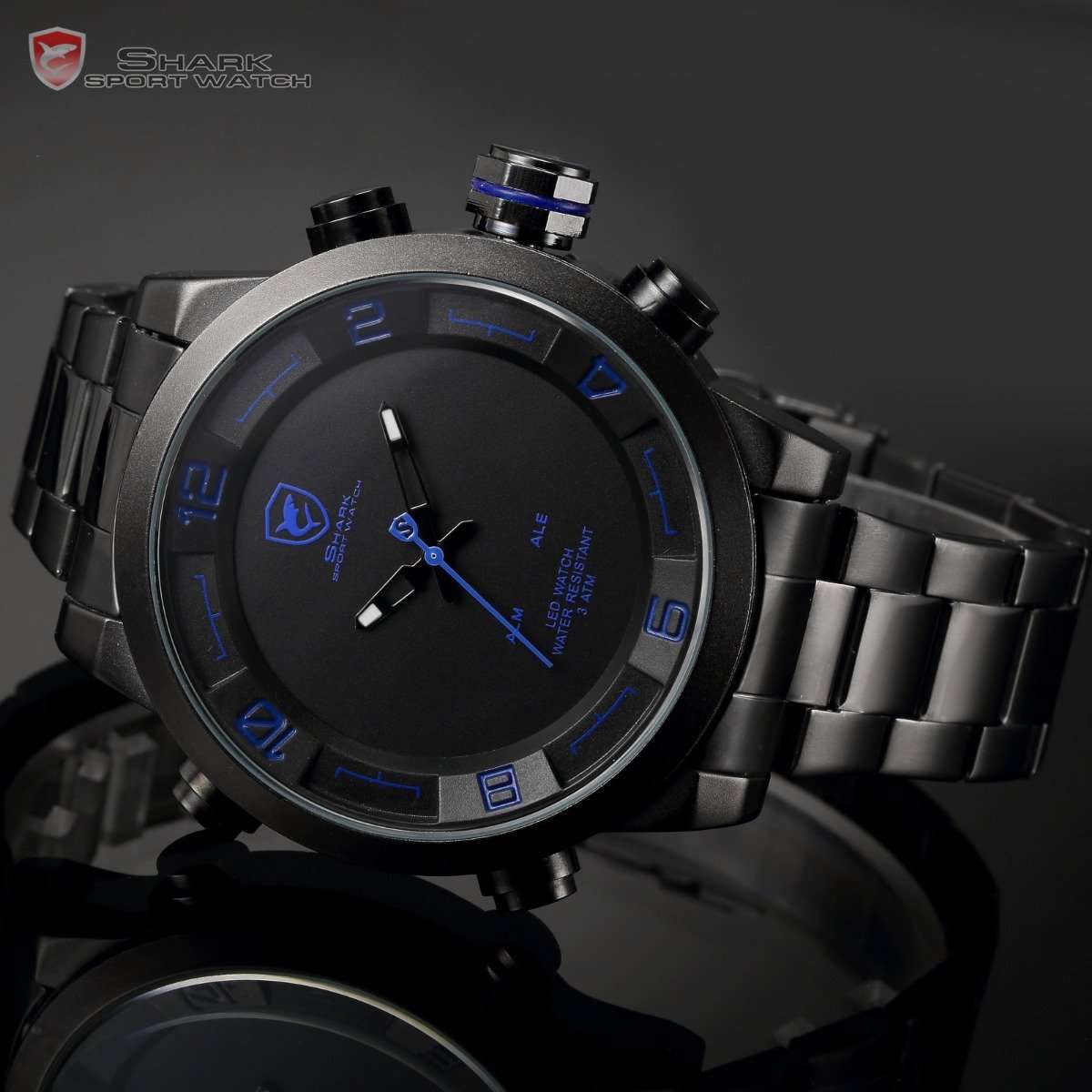 SHARK The Gulper shark Dual Analog/Digital Dual Movement 50MM Watch BRAND NEW