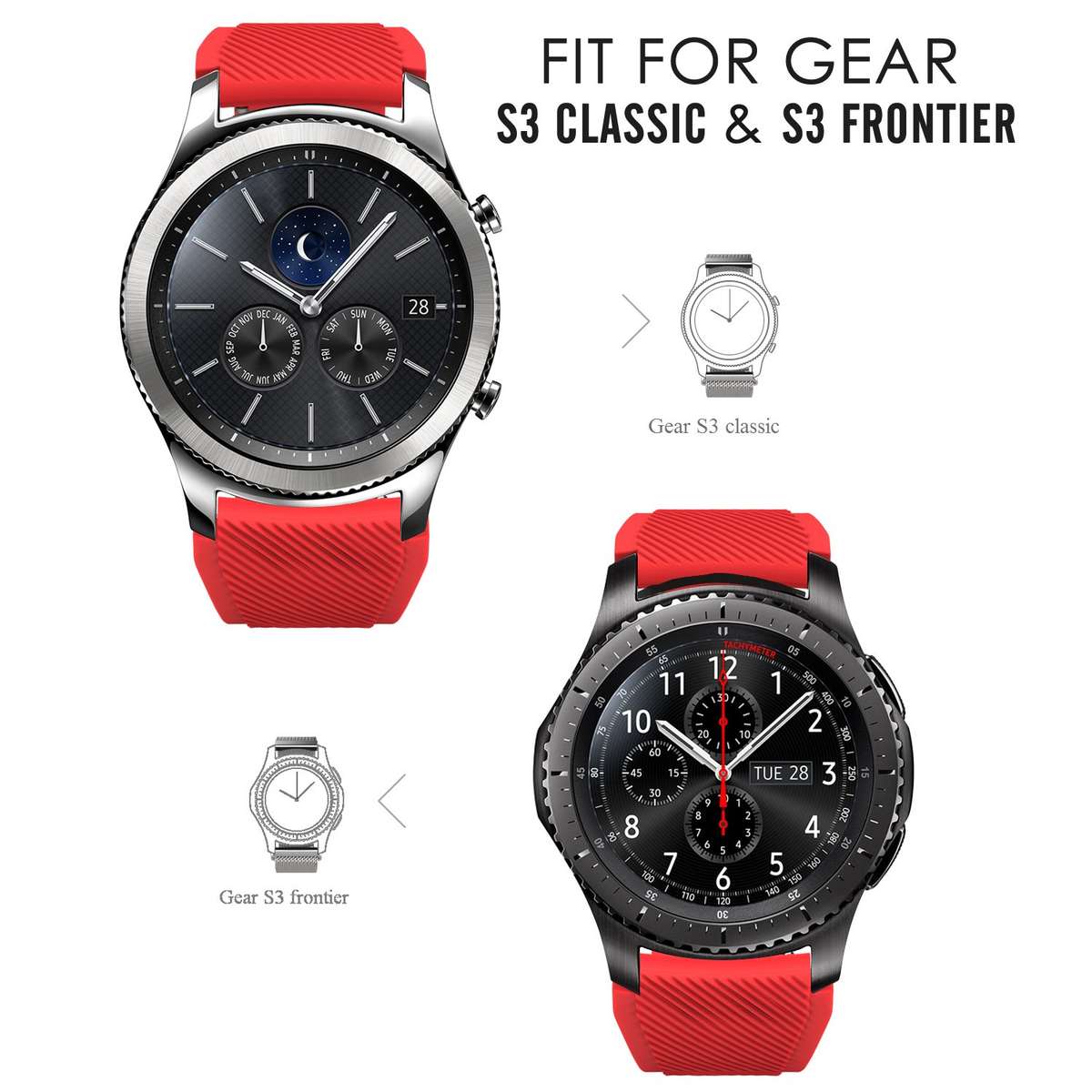 Gear S3 Frontier / Classic Watch Band  Soft Silicone Replacement Sport Strap for Samsung Gear S3
