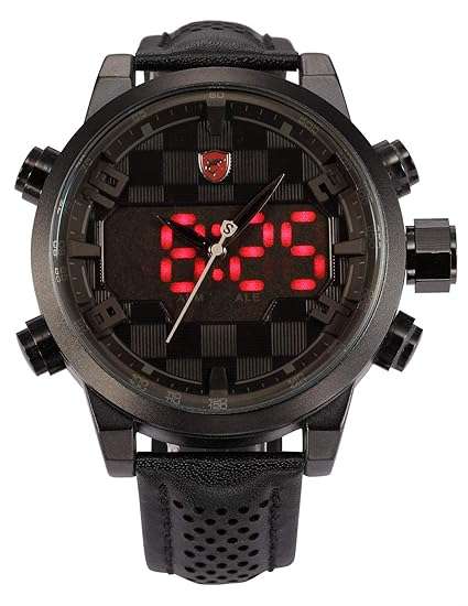 SHARK Digital Dual Movement Alarm Stainless Steel Case Leather Strap Sport Watch BRAND NEW