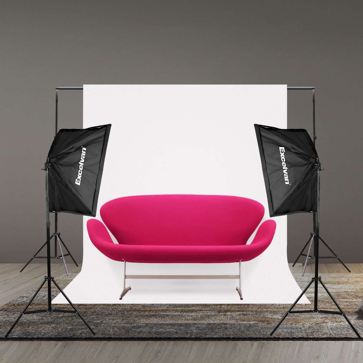 Excelvan Photography Video Studio Lighting Kit 1250W Soft Box W/3 Background Backdrop White Black Gr