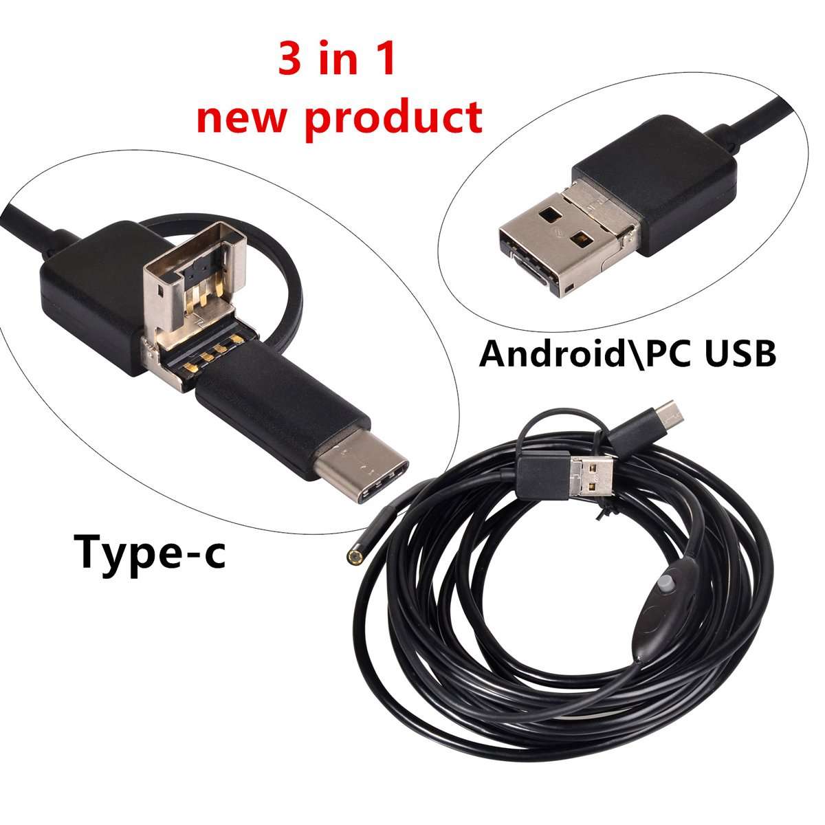 3 IN 1 TYPE -C & Micro usb & PC Endoscope ( 10M)