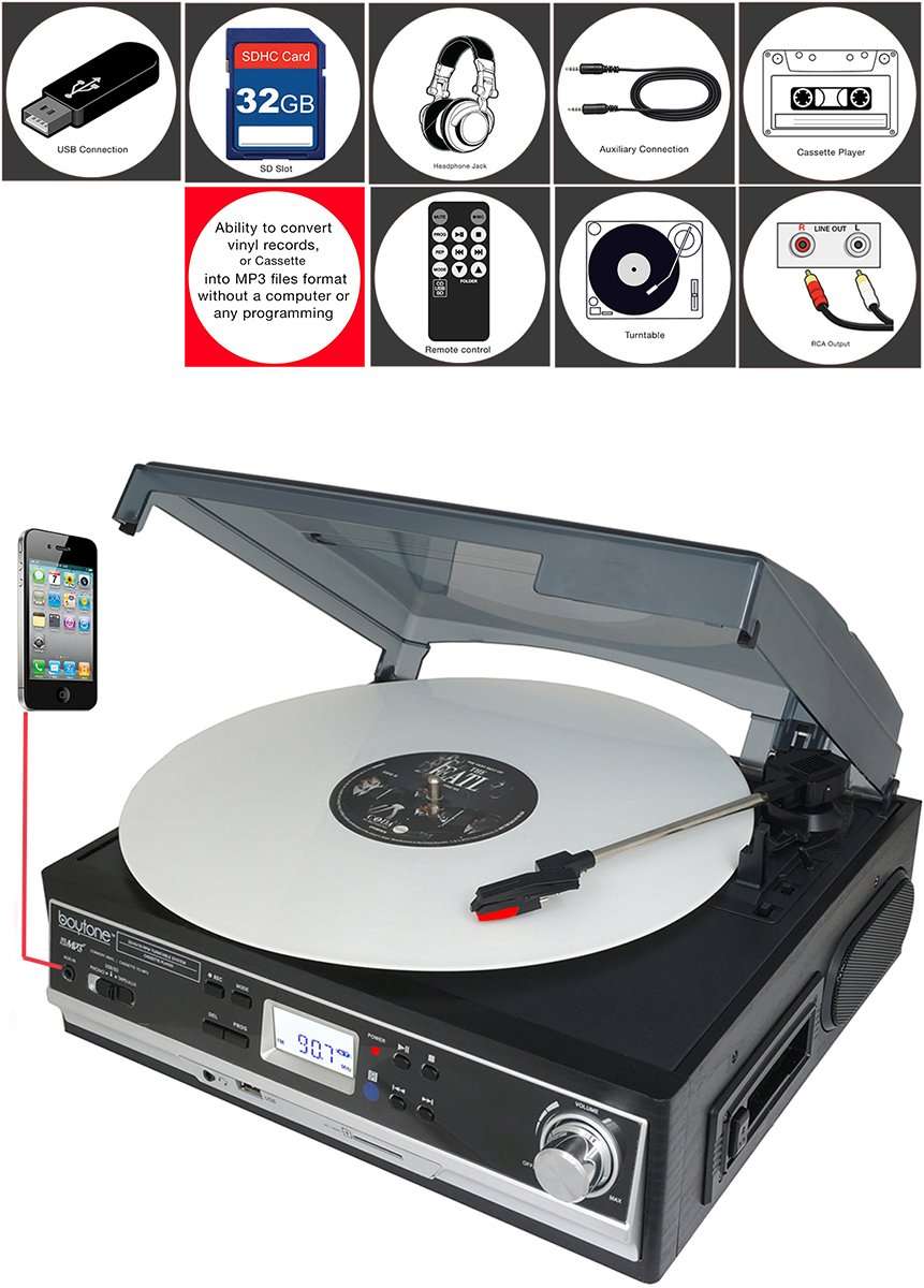 Boytone BT-16DJB-C 3-speed Stereo Turntable with 2 Built in Speakers Digital ...
