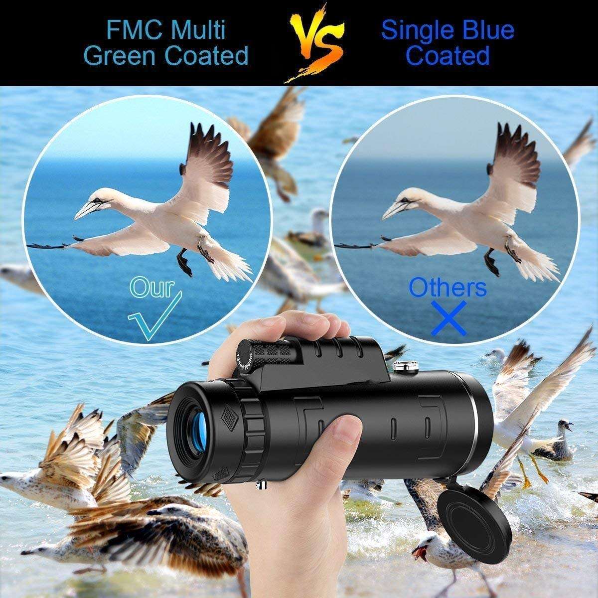Outdoor 40 X 60 HD Optical Monocular Telescope with Smartphone Mount & Tripod For Hunting Hiking