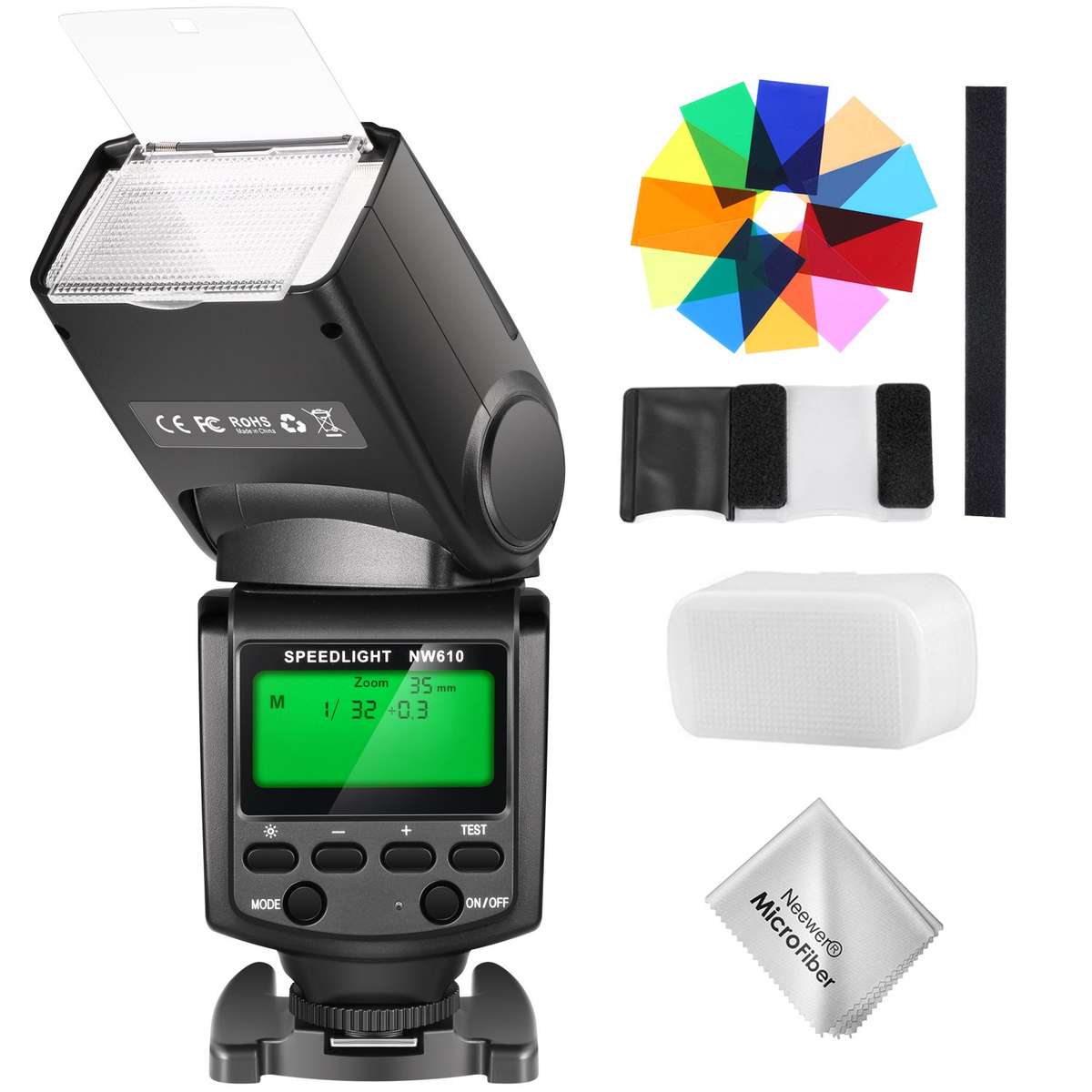 Neewer NW610 Manual Flash Speedlite with LCD Display White Hard Diffuser and ...