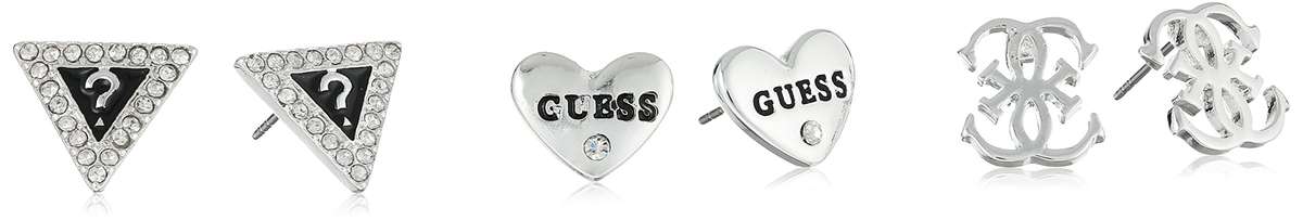GUESS "Basic" Silver Heart 4G and Triangle Stud Earrings