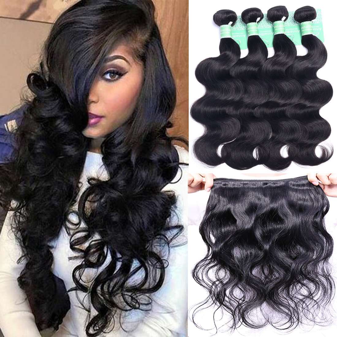Brazilian Hair Body Wave 4 Bundles Unprocessed Human Hair Weaves Natural Black 10 10 10 10