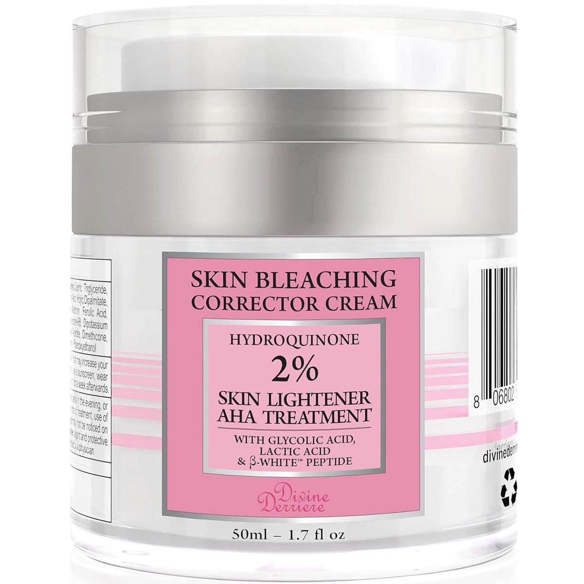 Divine Derriere Skin Lightening 2% Hydroquinone Bleaching Cream with 6% AHA Glycolic Acid and Lactic