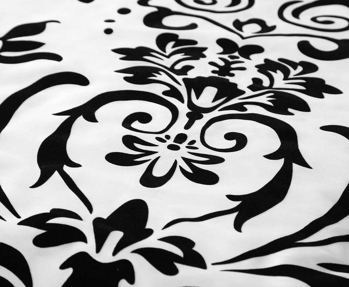 3-Piece White with Black Floral Flocking duvet Set, Queen