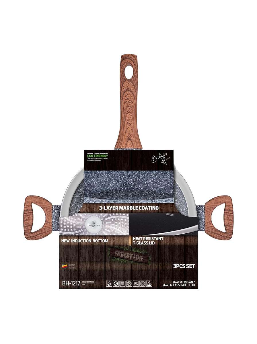 Berlinger Haus -3 Pieces Forest Line Fry Pan and Casserole with Lid Set - Gray (READ BEFORE BIDDING)