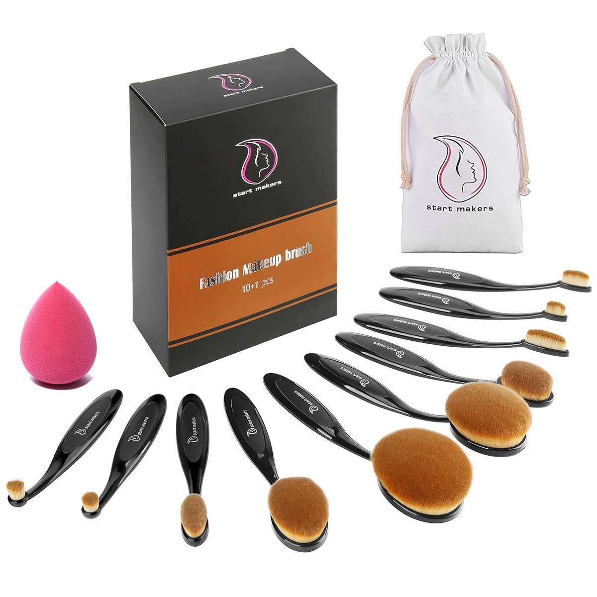 Make up Brushes , Start Makers Professional 10 Pieces Oval Makeup Brush Set