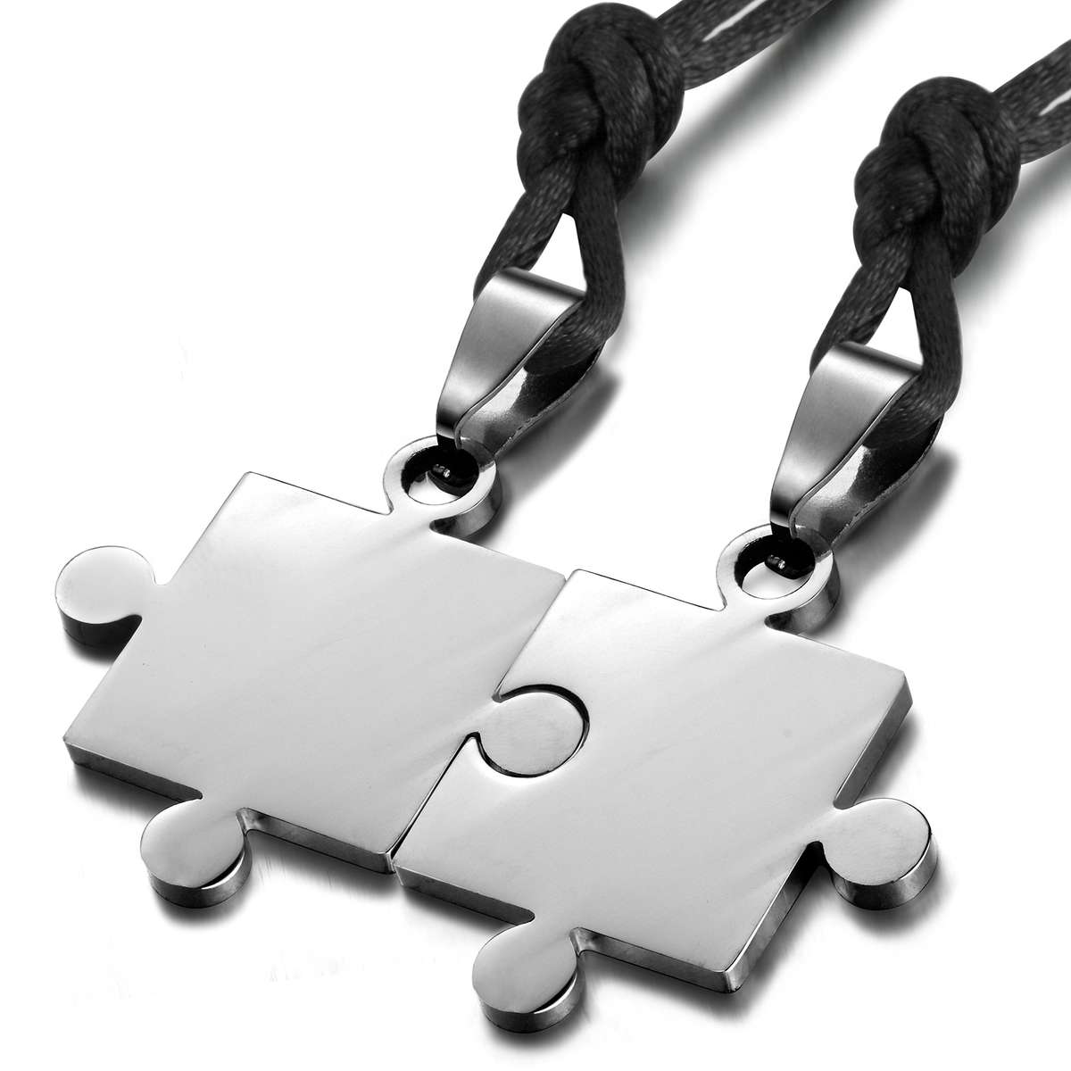 FIBO STEEL 2Pcs Stainless Steel Puzzle Pendant Couples Necklace for Men Women...