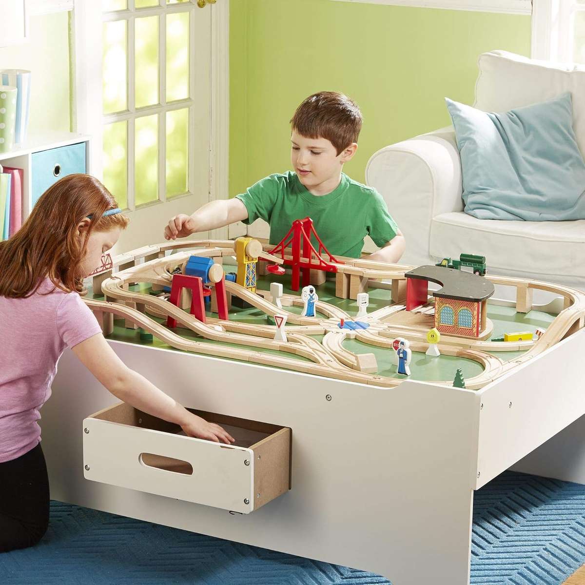 Melissa & Doug Deluxe Wooden Multi-Activity Play Table With Wooden Train Set