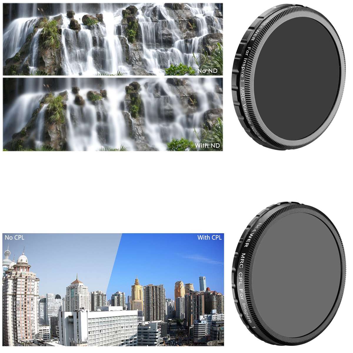 Neewer for DJI OSMO /OSMO Plus / Inspire 1, Multi-coated 4 Pieces Filter Kit: UV Filter + CPL Filter