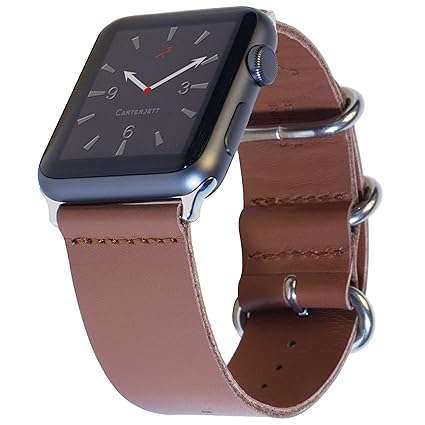 Apple Watch Band 42mm Brown LUXURY LEATHER NATO iWatch Band Replacement Straps with Stainles St