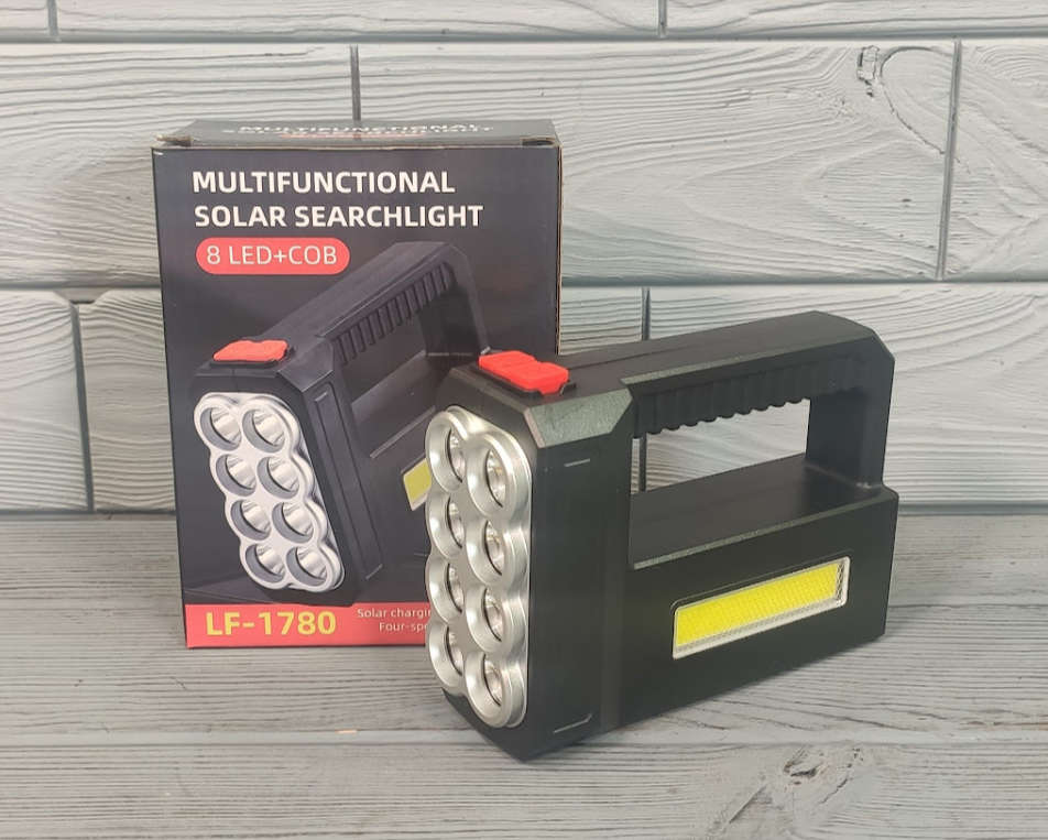 Ultra Bright 8LED+COB Flashlight Searchlight with USB and Solar Dual Charging TorchLight