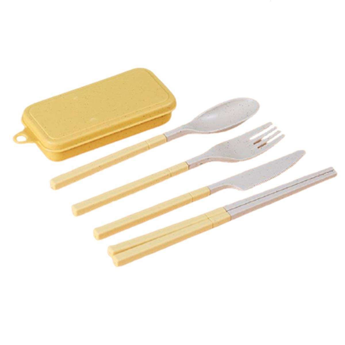 Combination Portable Outdoor Travel Tableware Student Set Gold