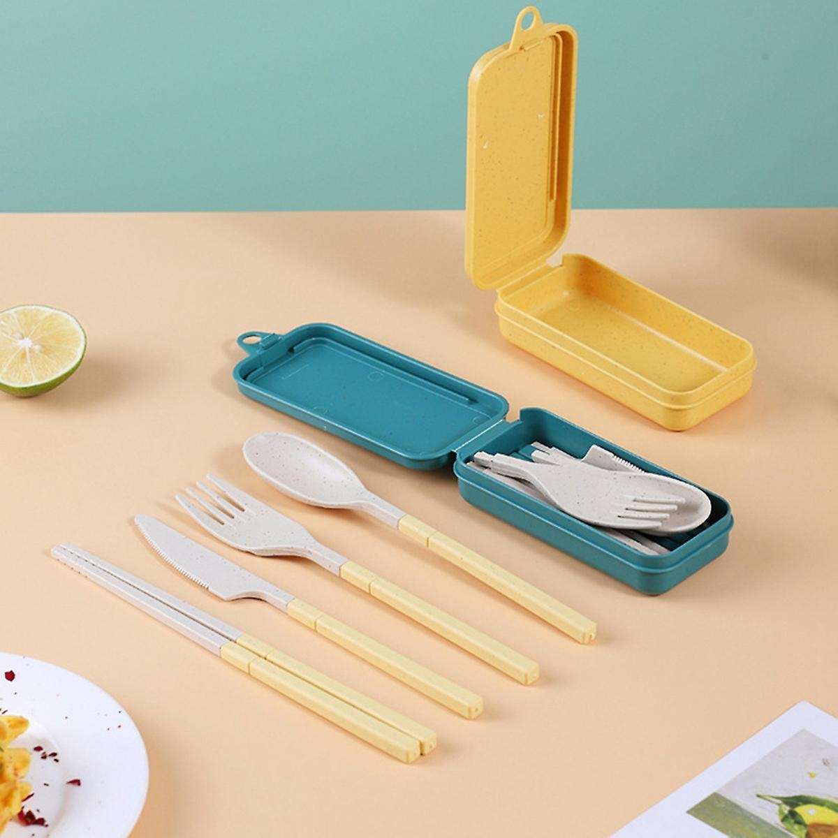 Combination Portable Outdoor Travel Tableware Student Set Gold