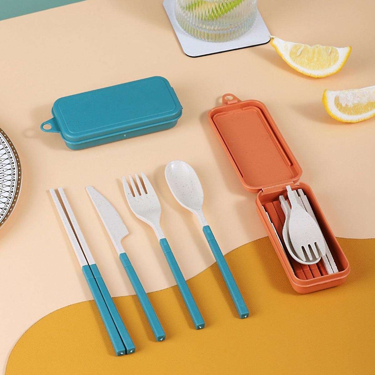 Combination Portable Outdoor Travel Tableware Student Set Gold