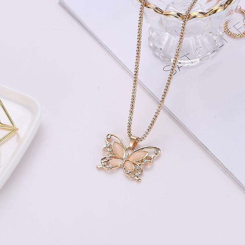 New Gold Opal Butterfly Pendant Necklace for Women Girls Jewelry