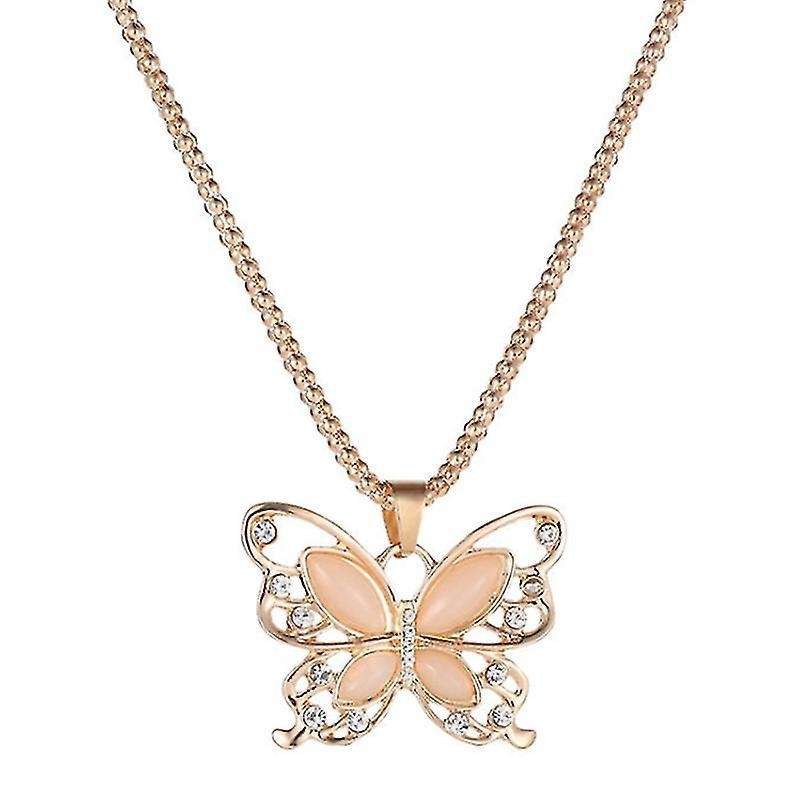 New Gold Opal Butterfly Pendant Necklace for Women Girls Jewelry