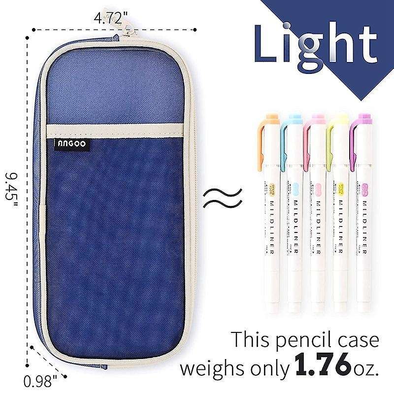 Angoo Grid Mesh Pen Pencil Case with Zipper Clear Makeup(beige Blue)