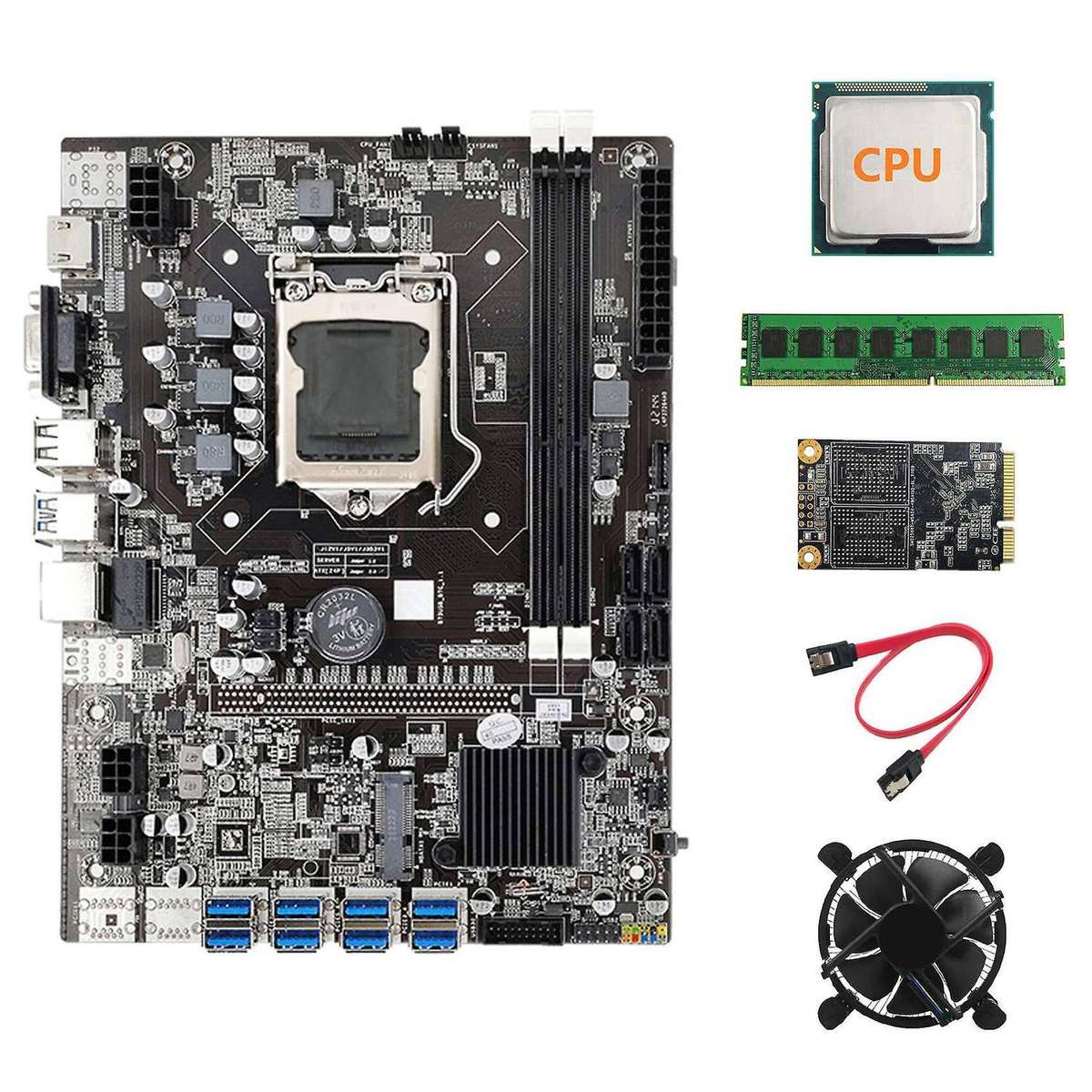 B75 Usb Btc Mining Motherboard+cpu+fan+ddr3 4gb 1600mhz Ram+128g Ssd