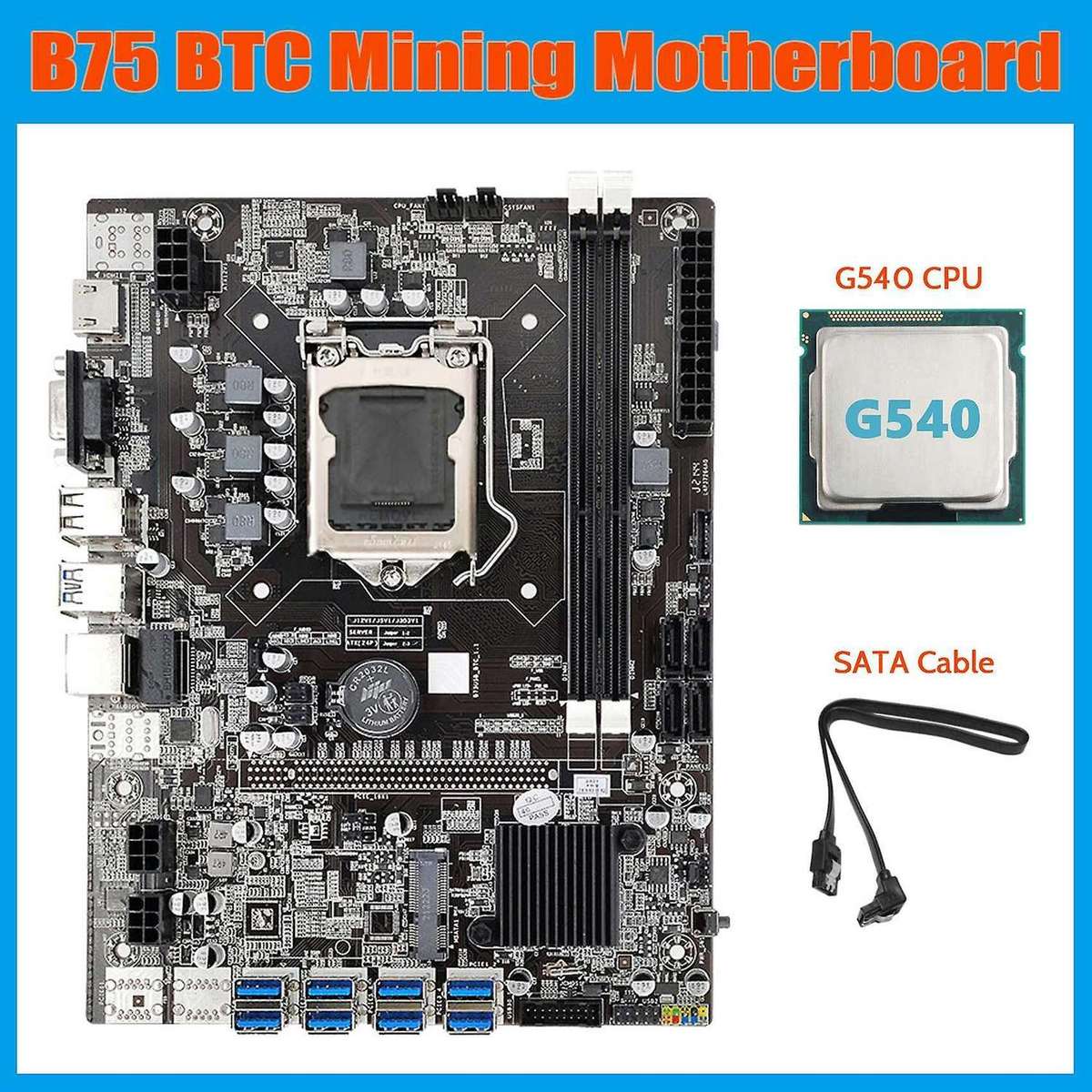 B75 Eth Mining Motherboard 8xpcie Usb Adapter+g540 Cpu+sata Cable