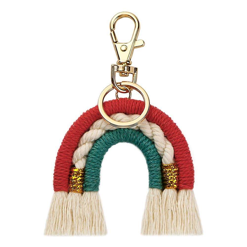 Macrame Rainbow Keychain, Handwoven Keyring, Boho Colourful,b