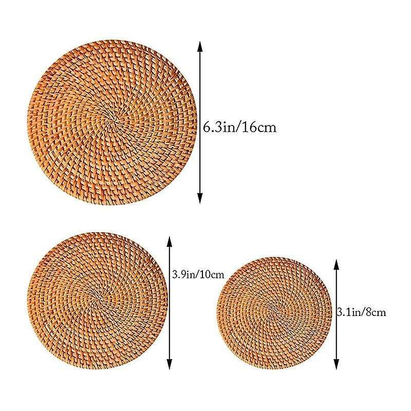 Round Braided Rattan Tablemats Rattan Coasters Natural Heat Resistant
