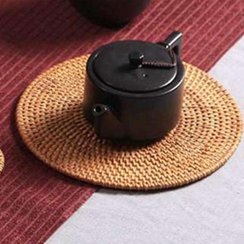 Round Braided Rattan Tablemats Rattan Coasters Natural Heat Resistant