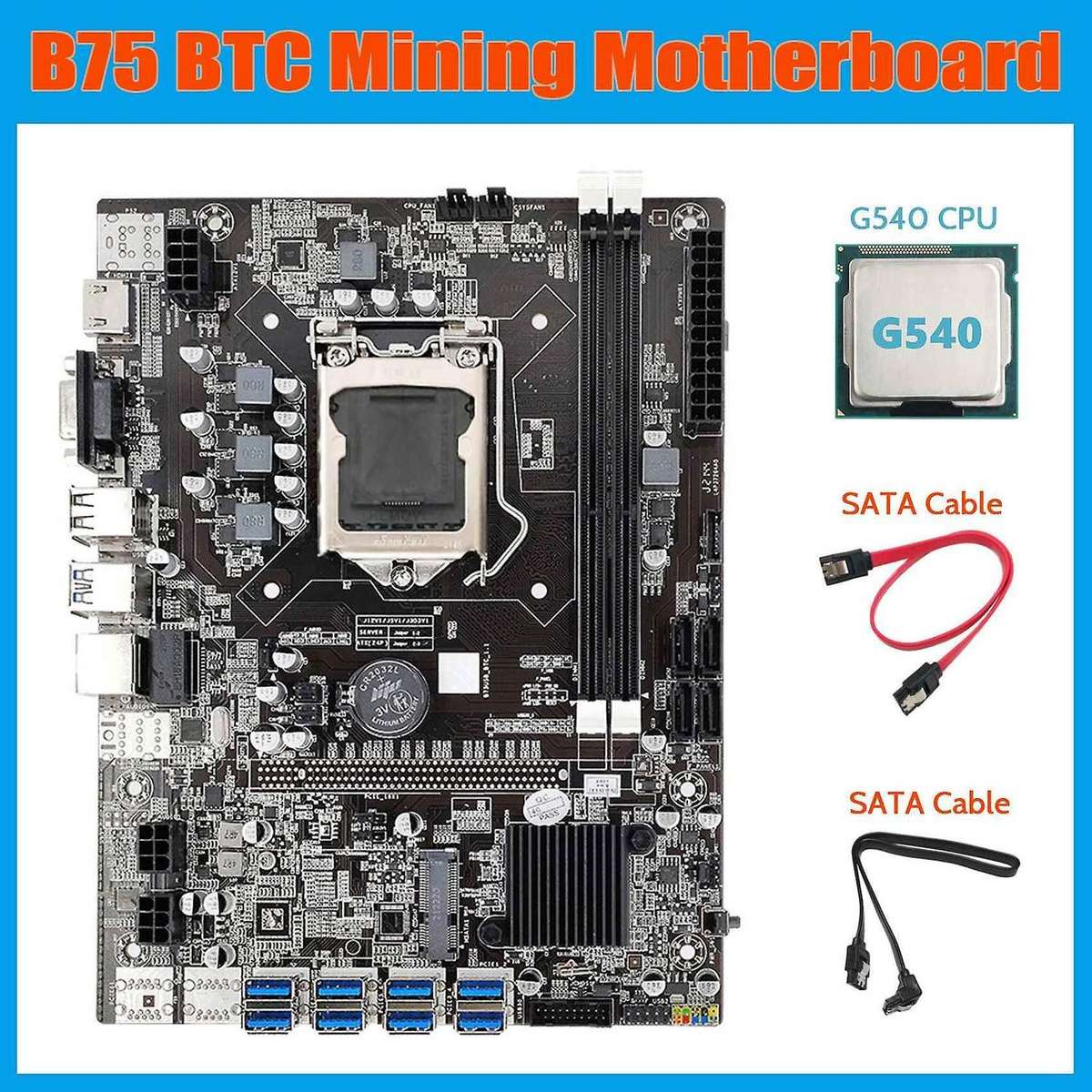 B75 Eth Mining Motherboard+g540 Cpu+2xsata Cable Miner Motherboard