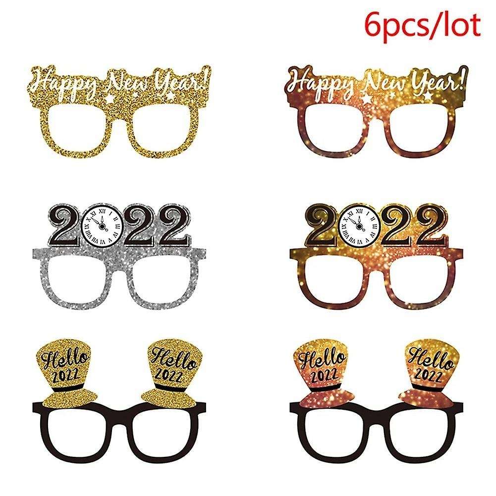 6pcs Happy New Year Star Hat Glitter Glasses Photo Props Eyeglasses