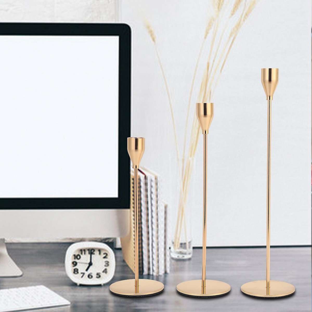 15pcs Chinese Style Metal Candle Holders Simple Golden