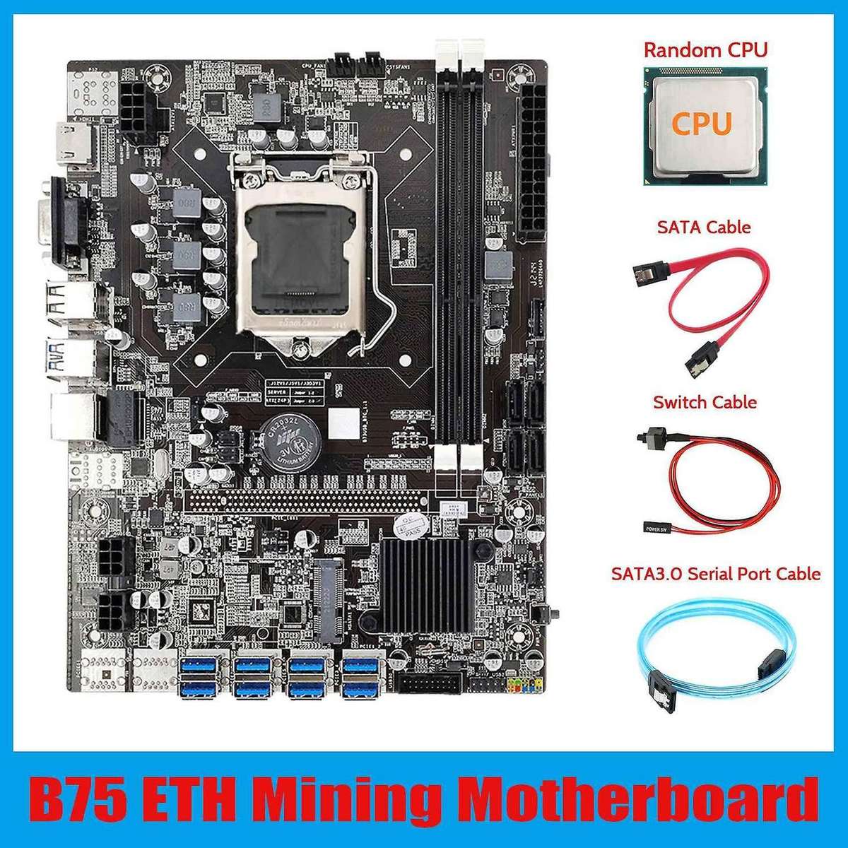 B75 Eth Mining Motherboard 8xpcie to Usb+cpu+sata3.0 Serial Cable