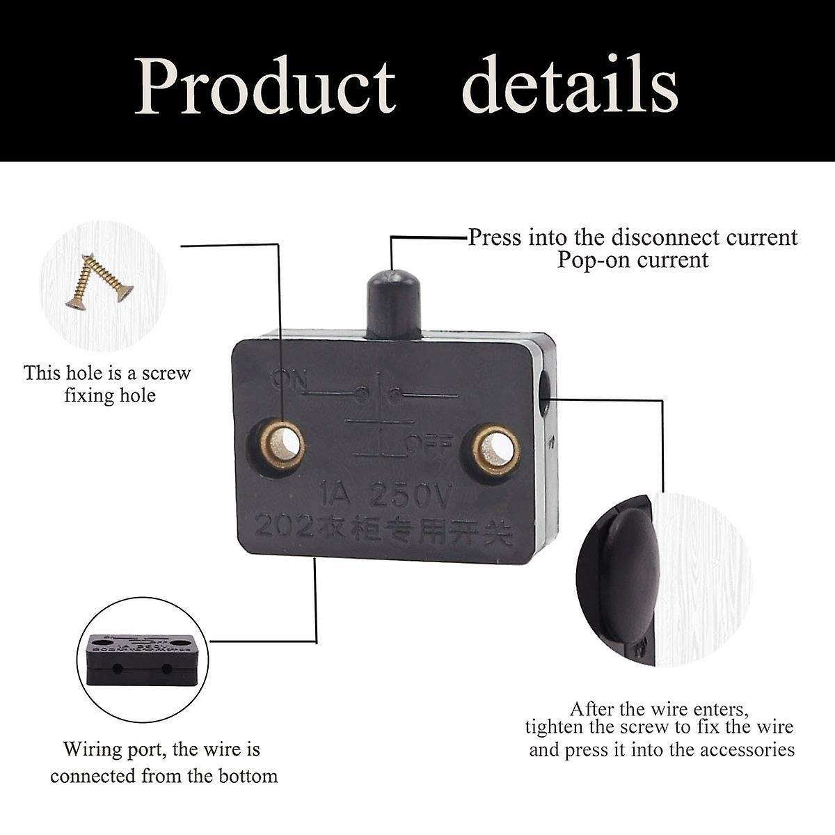 4 Pcs Cabinet Door Lamp Switch Applicable to 12v 24v 110v Black