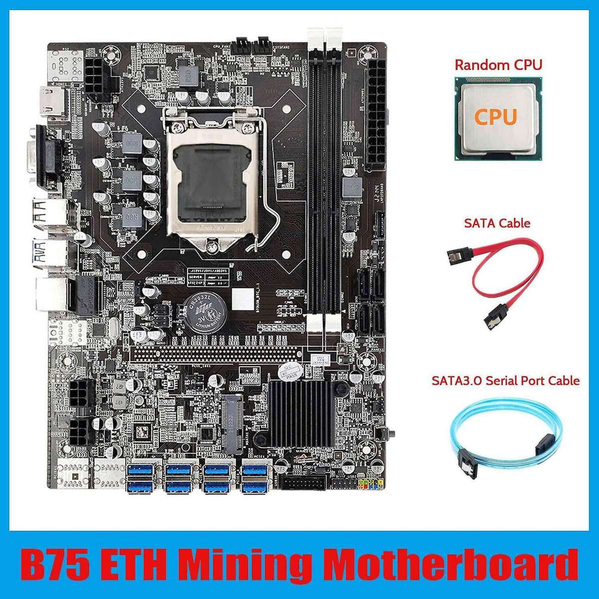 B75 Eth Mining Motherboard 8xpcie Usb Adapter+cpu+sata Cable