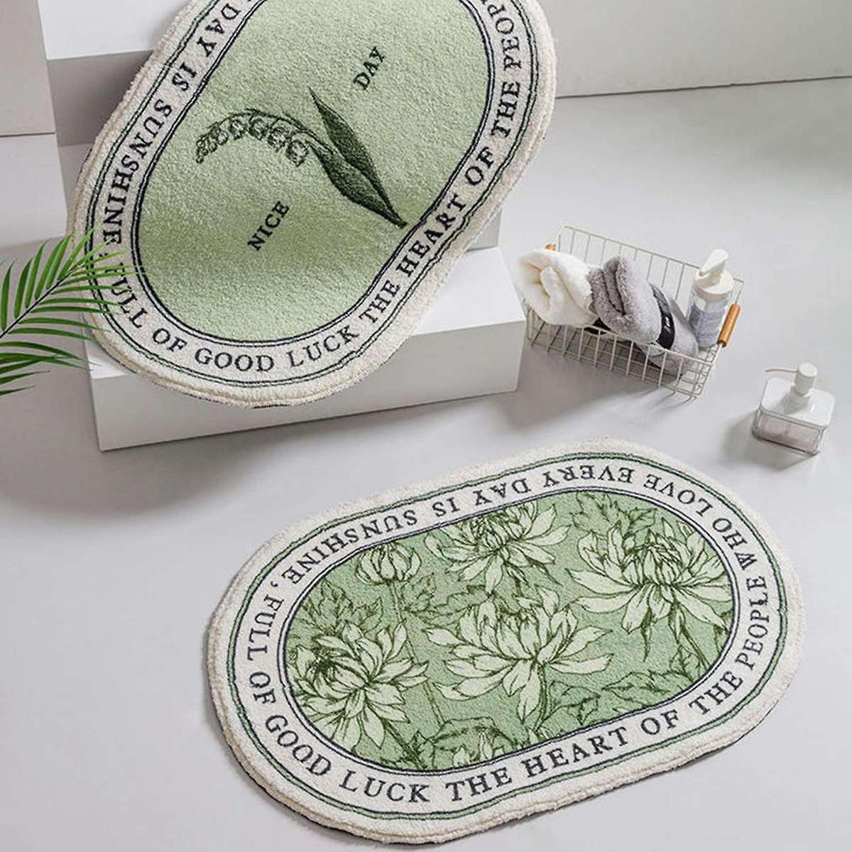 Oval Bathroom Mat Plants Carpet Nordic Welcome Doormat Home Decor B