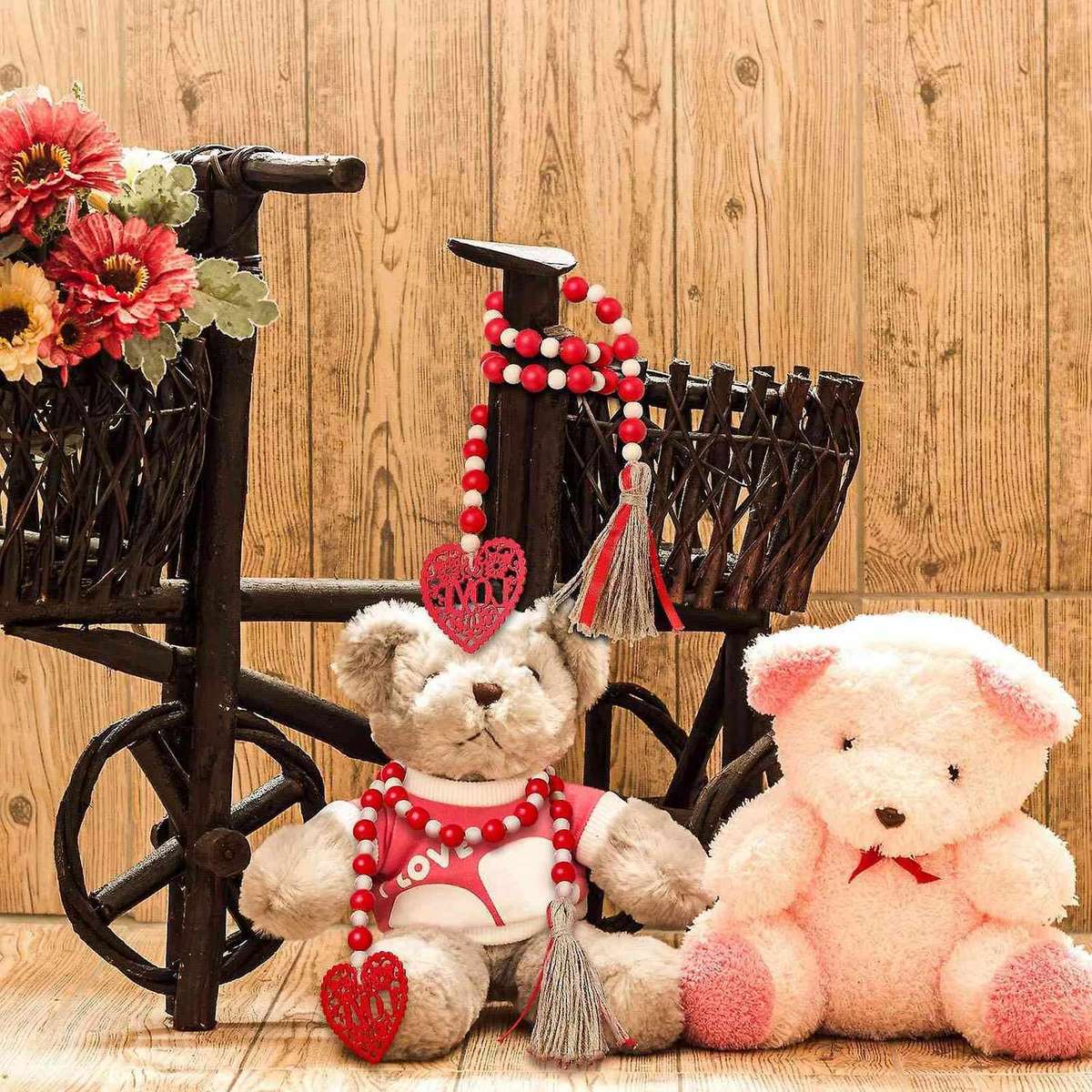 2 Pieces Valentine's Day Heart Wooden Bead Garlands Farmhouse Beads