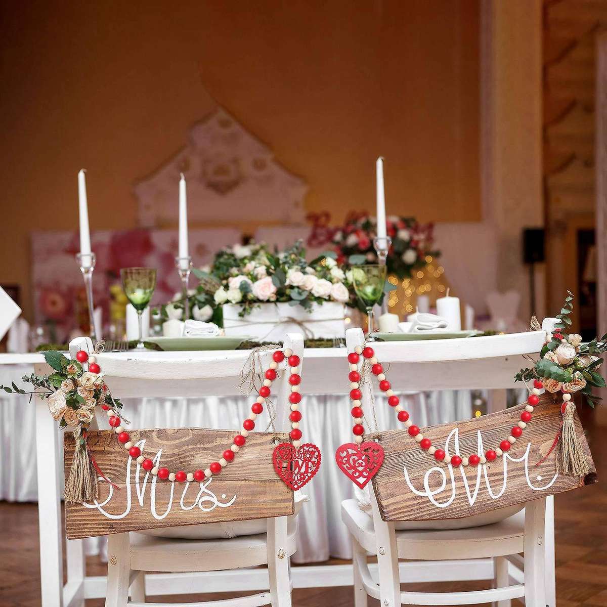 2 Pieces Valentine's Day Heart Wooden Bead Garlands Farmhouse Beads