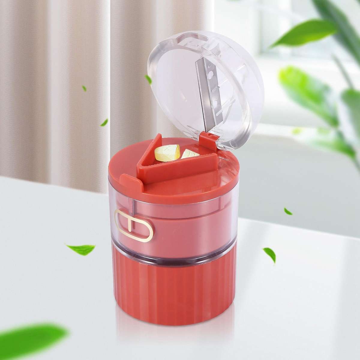 Medicine Pill Box Pill Grinder Pill Cutter Pill Container, Red