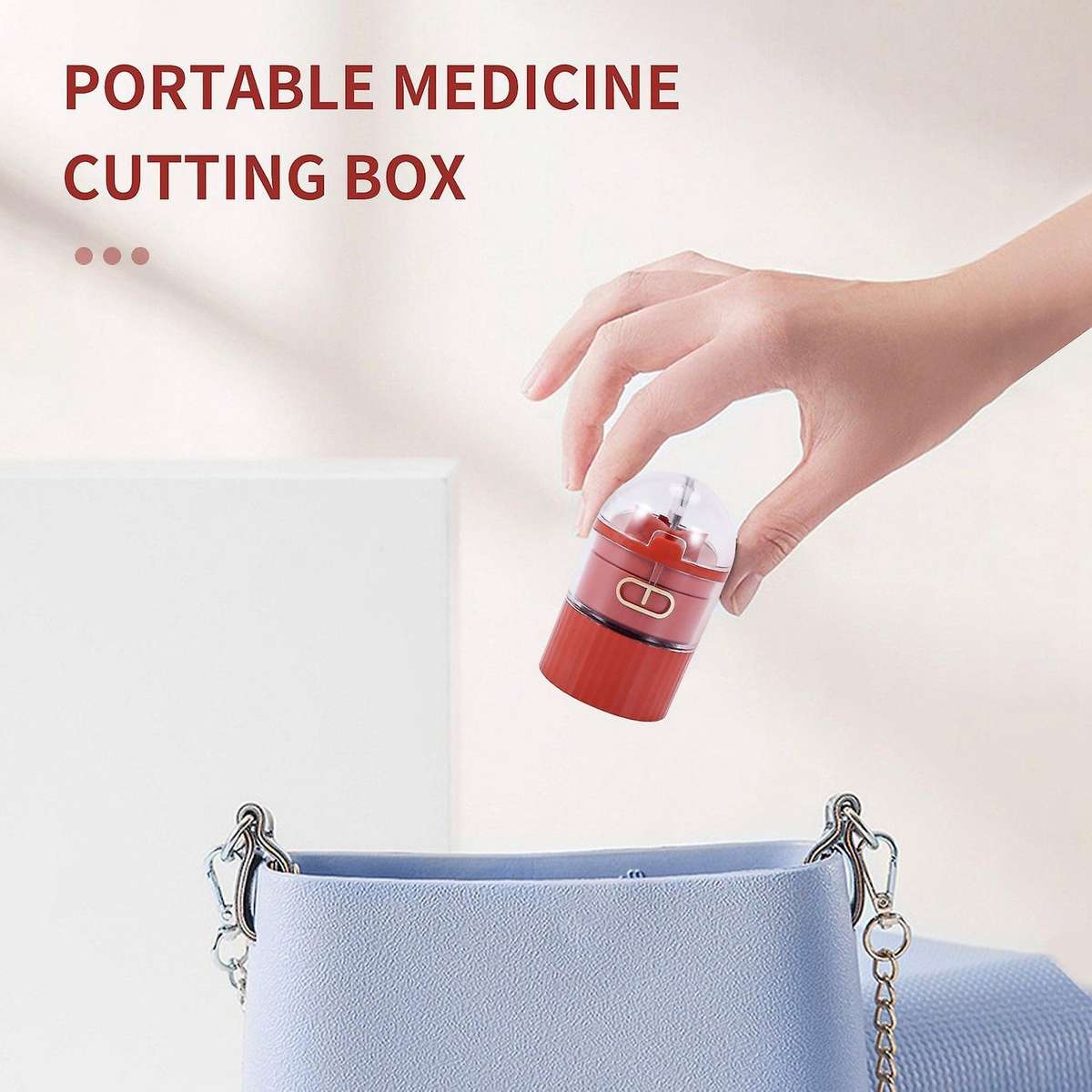 Medicine Pill Box Pill Grinder Pill Cutter Pill Container, Red