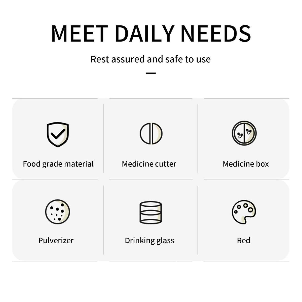 Medicine Pill Box Pill Grinder Pill Cutter Pill Container, Red